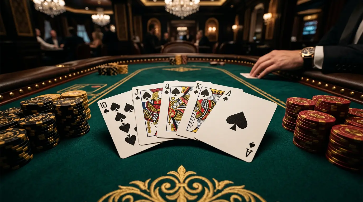 Professional Texas Hold'em poker tournament table at APS Poker in Lake Macquarie, showing cards, chips, and a felt-top competition table